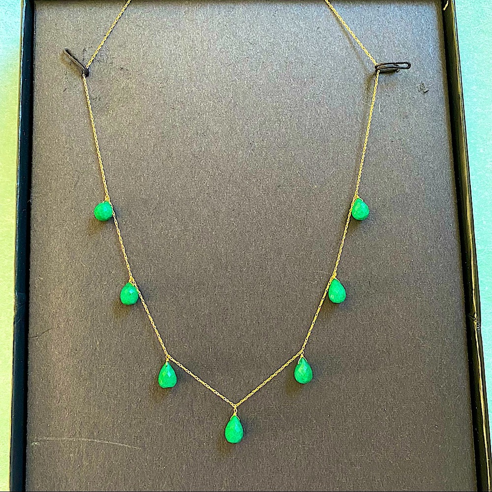 Designed in Brooklyn Emerald Station Necklace in 14kt Yellow Gold. 18”